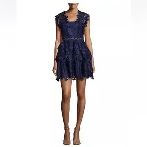 Self-Portrait | Dresses | Selfportrait Clover Embroidered Mini Dress Navy  Blue 2 | Poshmark